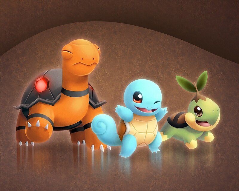 Three Turtle Pokémon — Brown, Playful