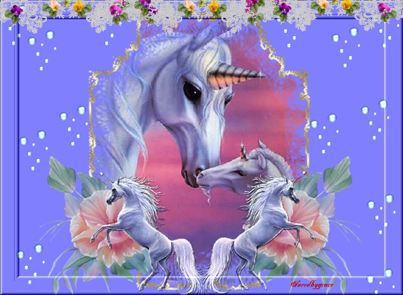 Three Unicorns in Flowers