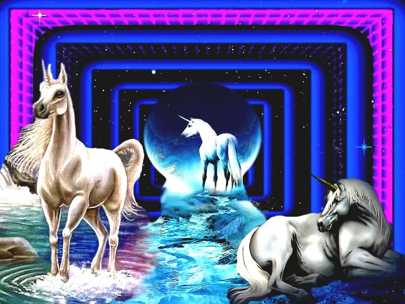 Three Unicorns in Water — Blue