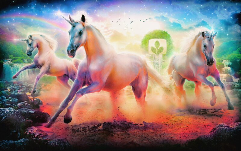 Three Unicorns Running — Purple