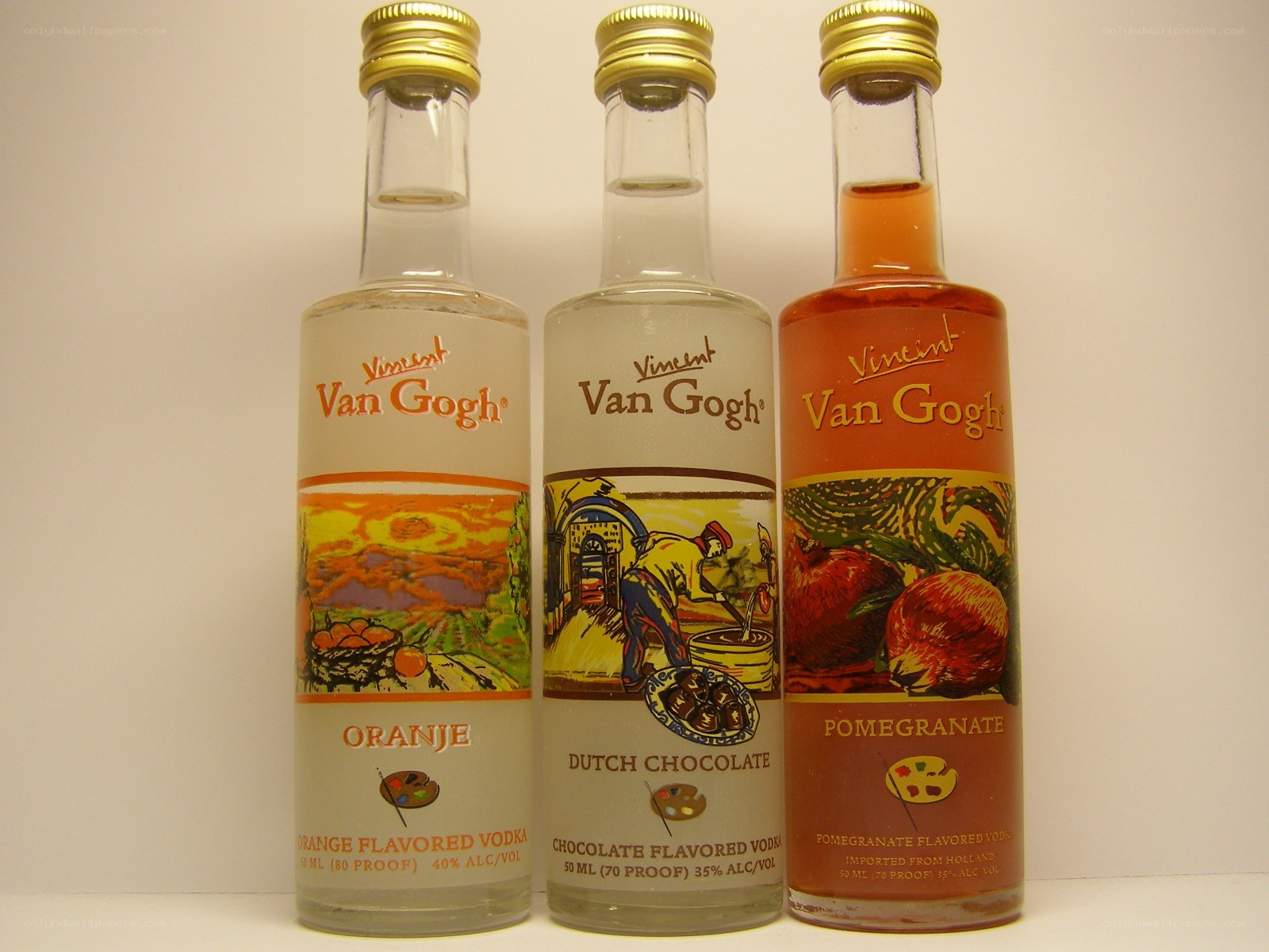 Three Van Gogh flavored vodka bottles