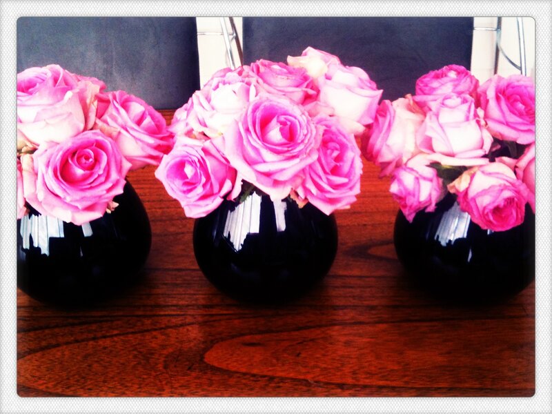 Three Vases of Pink Roses
