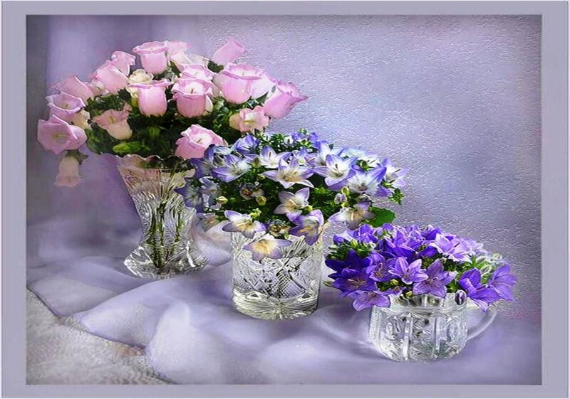 Three Vases with Flowers — Purple