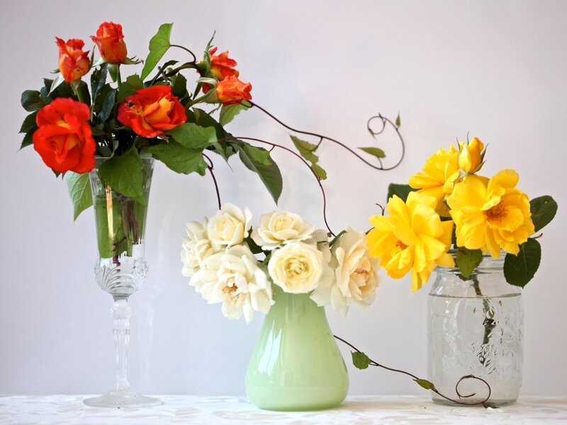 Three Vases with Roses — Red