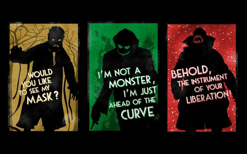 Three villain posters with quotes