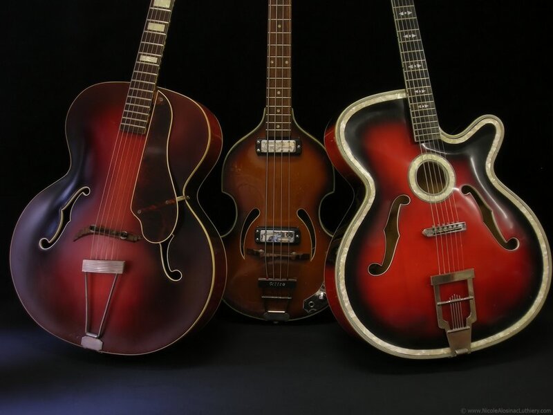 Three vintage archtop guitars