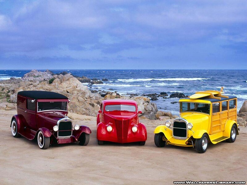 Three Vintage Cars — Red
