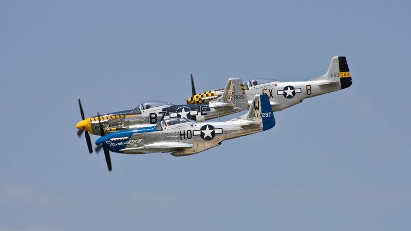 Three Vintage Fighter Planes — Blue, Dynamic, Afternoon