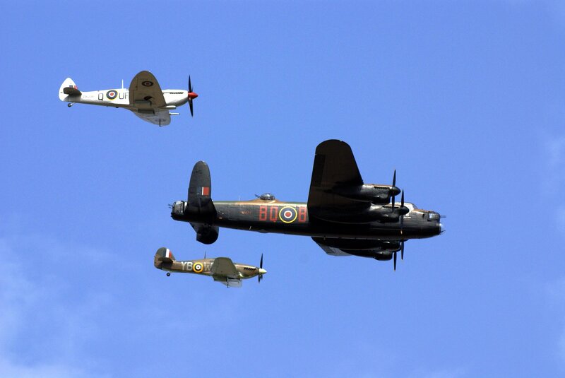 Three Vintage Military Aircraft — Blue