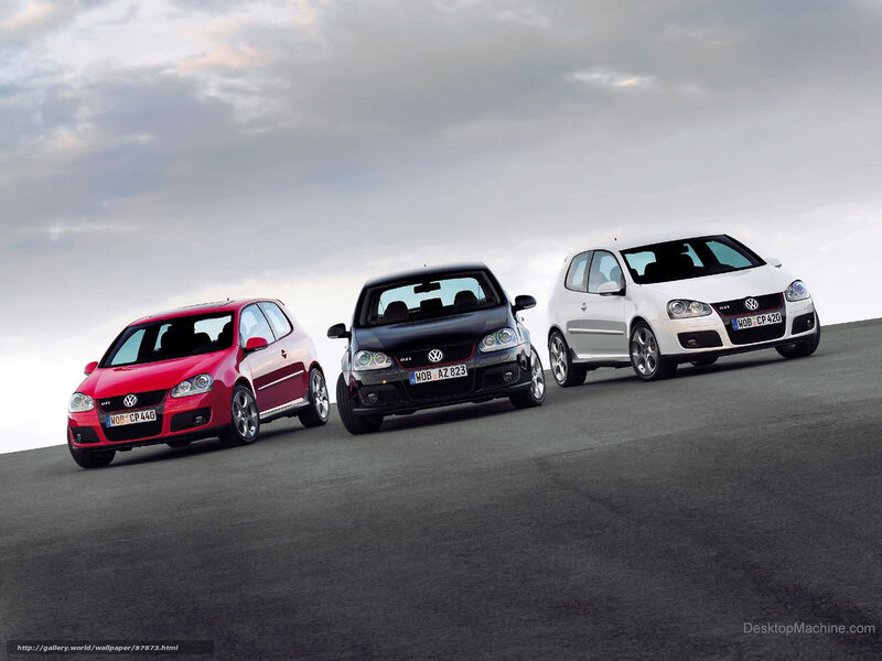 Three Volkswagen GTI cars on a road