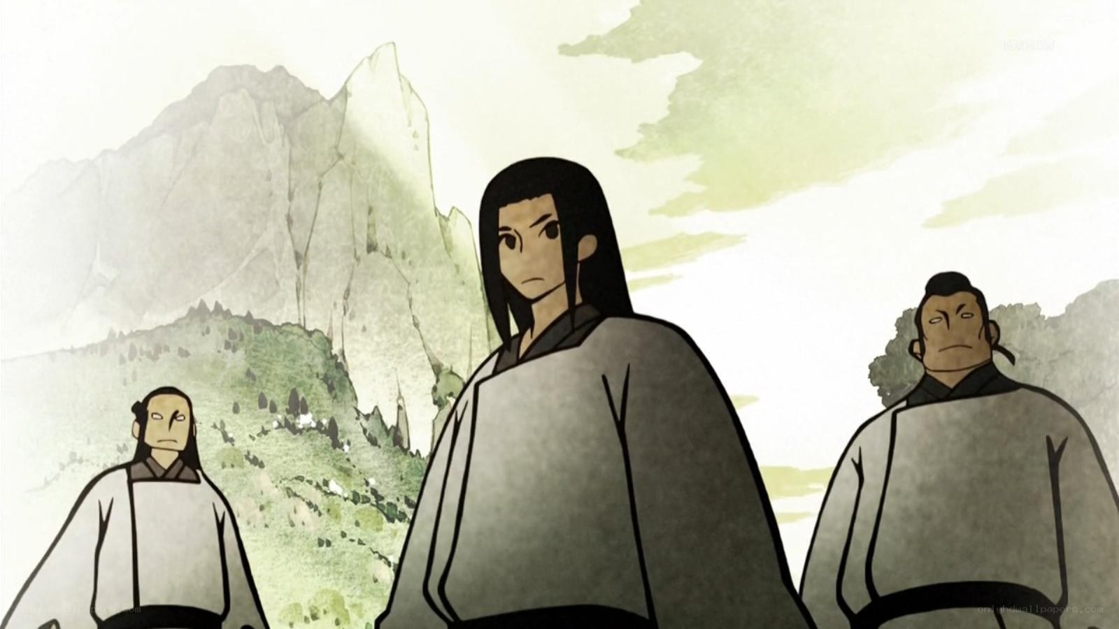 three warriors in a mountain landscape