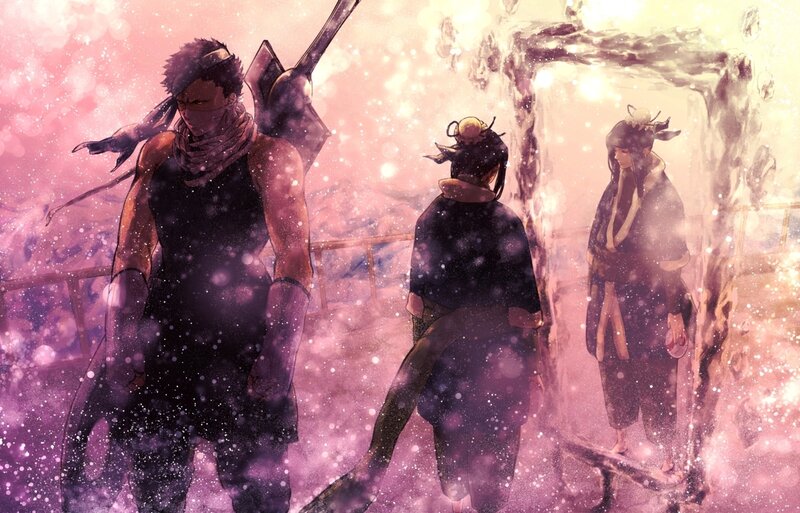 Three warriors in a snowy landscape
