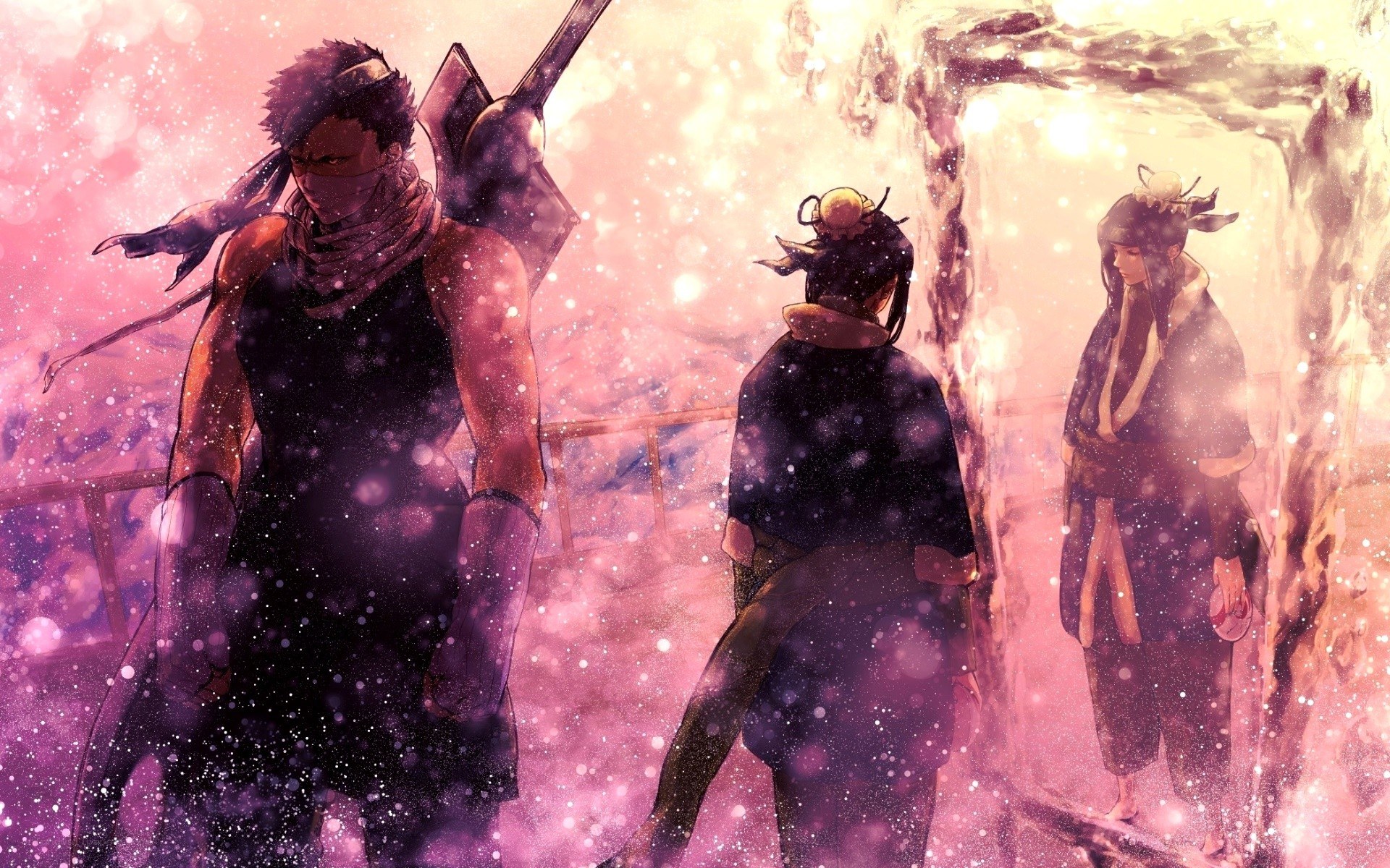 Three warriors in a snowy scene
