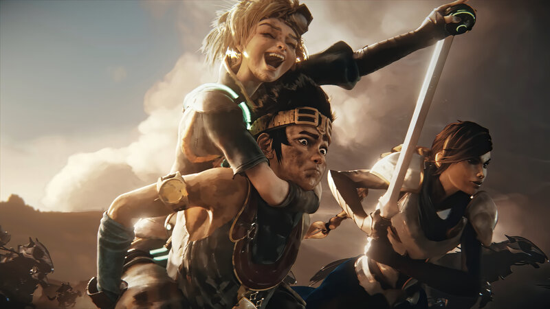 Three Warriors in Combat — Brown, Dramatic