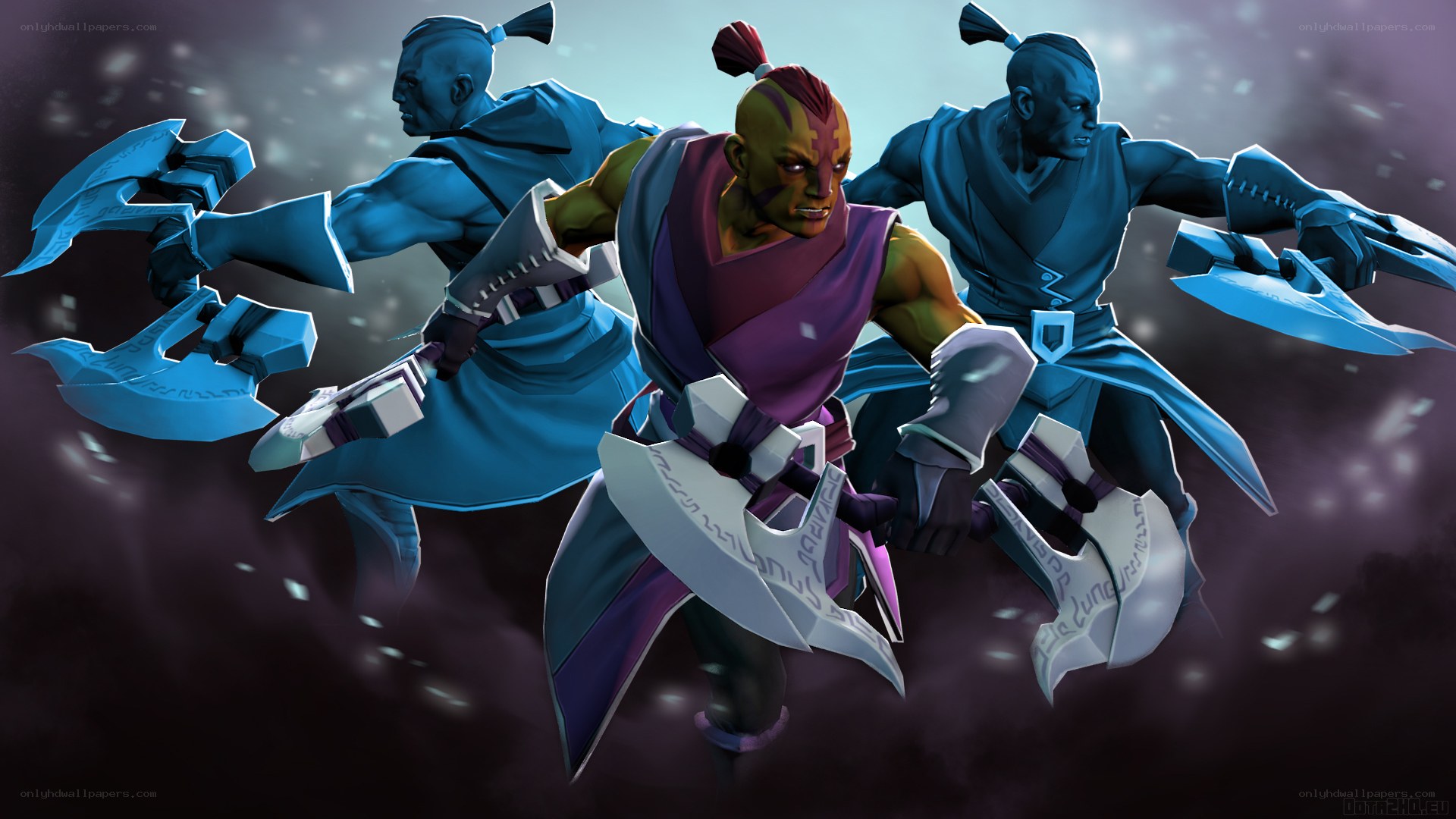 Three warriors in combat stance