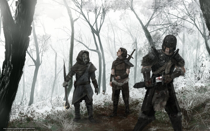 Three Warriors in Forest — Gray