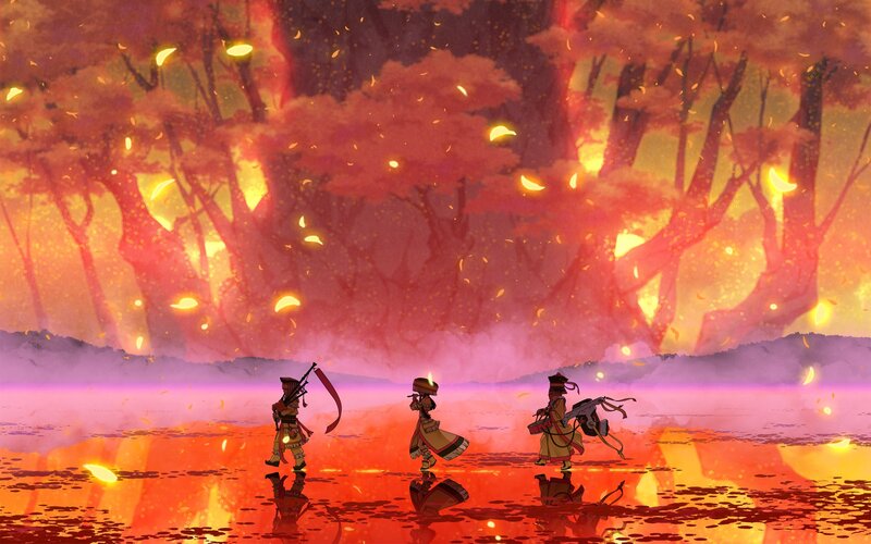 Three Warriors in Forest — Orange