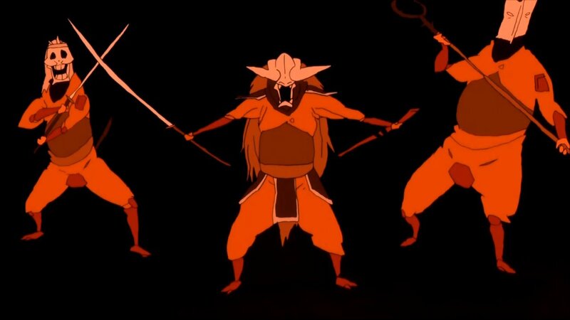 three warriors in orange armor