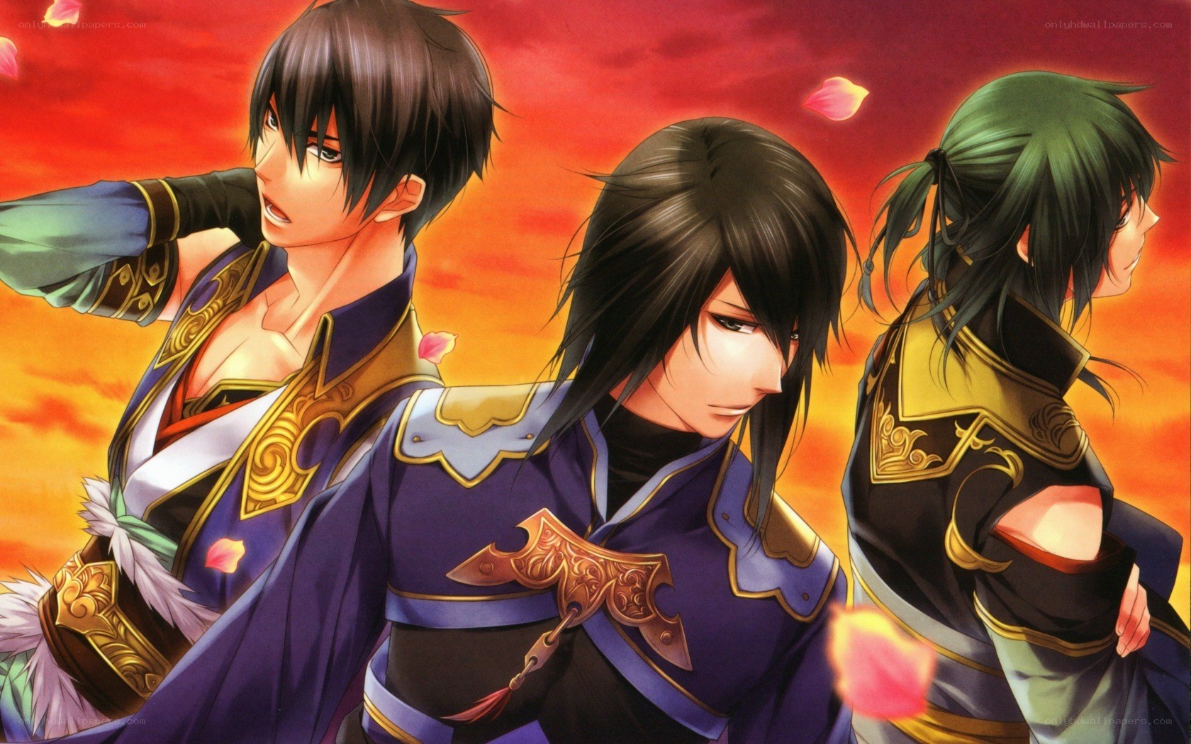 three warriors in purple robes