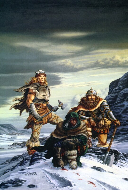 Three Warriors in Snow — Gray, Dramatic