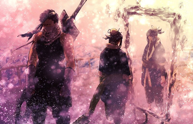 Three Warriors in Snowy Scene — Pink