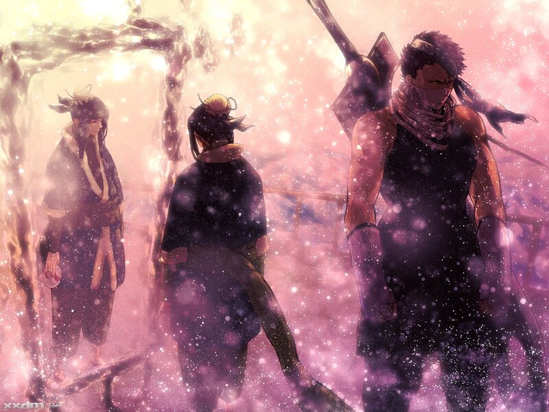 Three Warriors in Snowy Scene