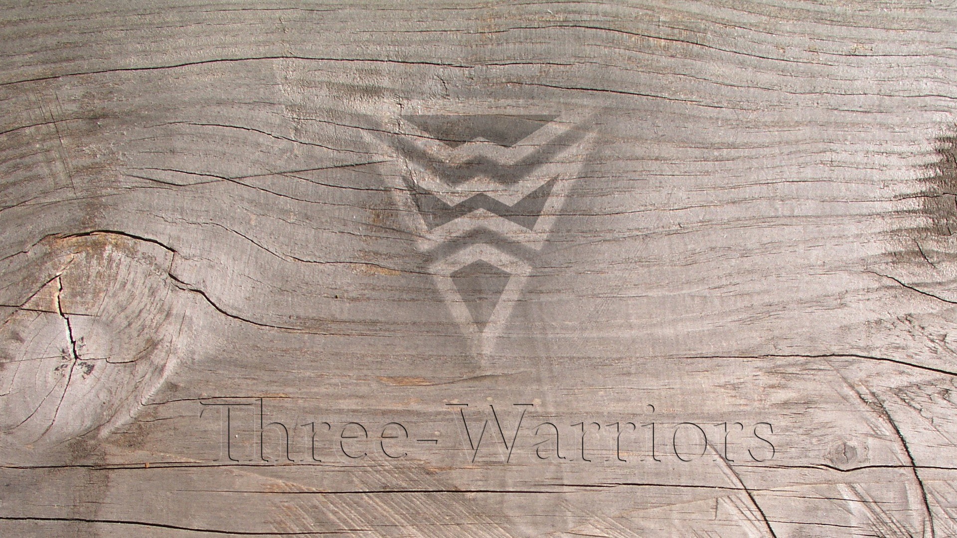 Three Warriors logo on wood
