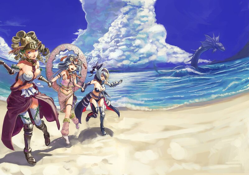 Three warriors on a beach
