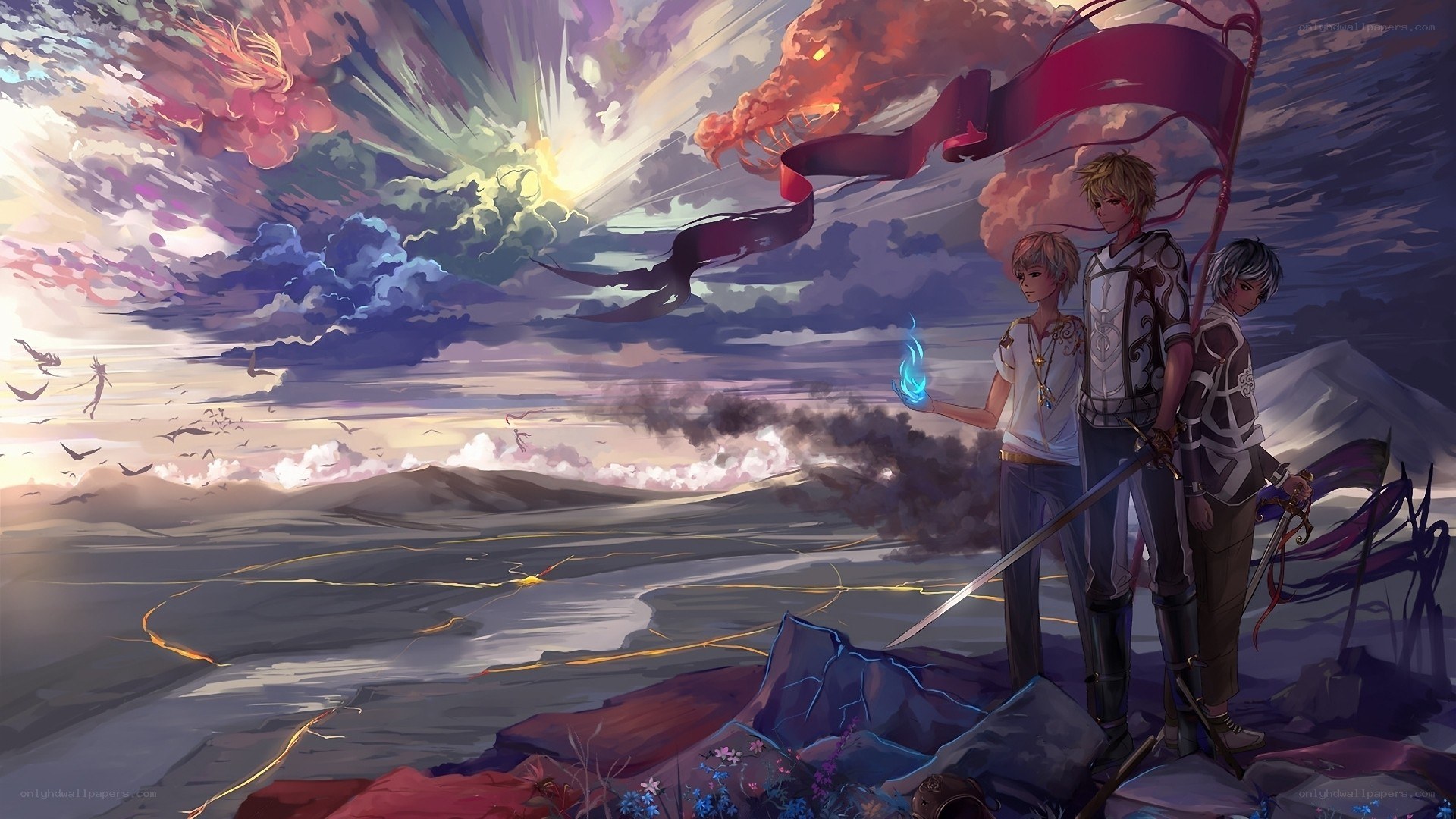 Three warriors on a cliff