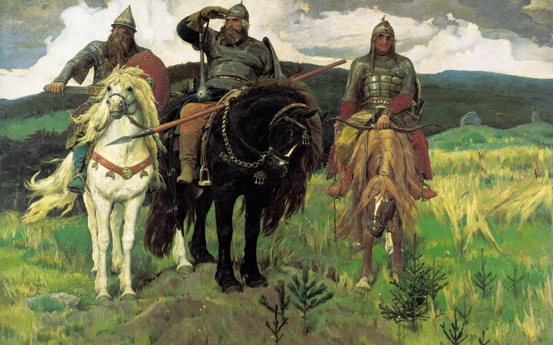 Three warriors on horseback