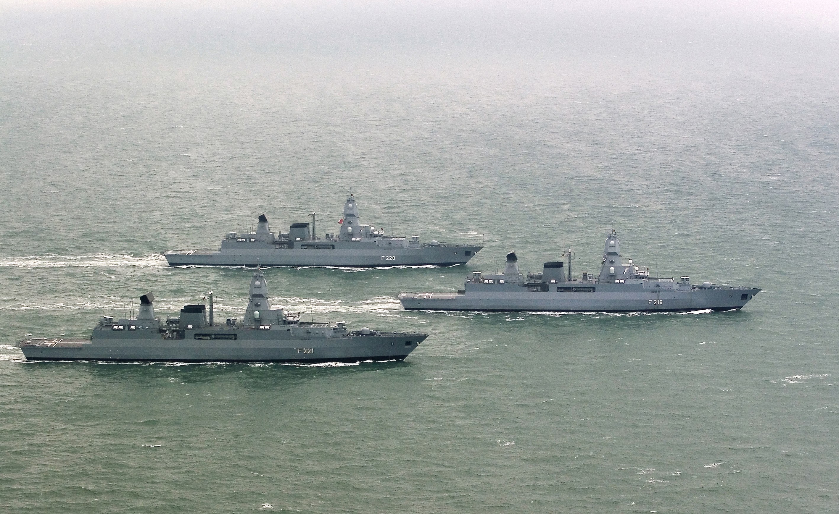 Three warships at sea