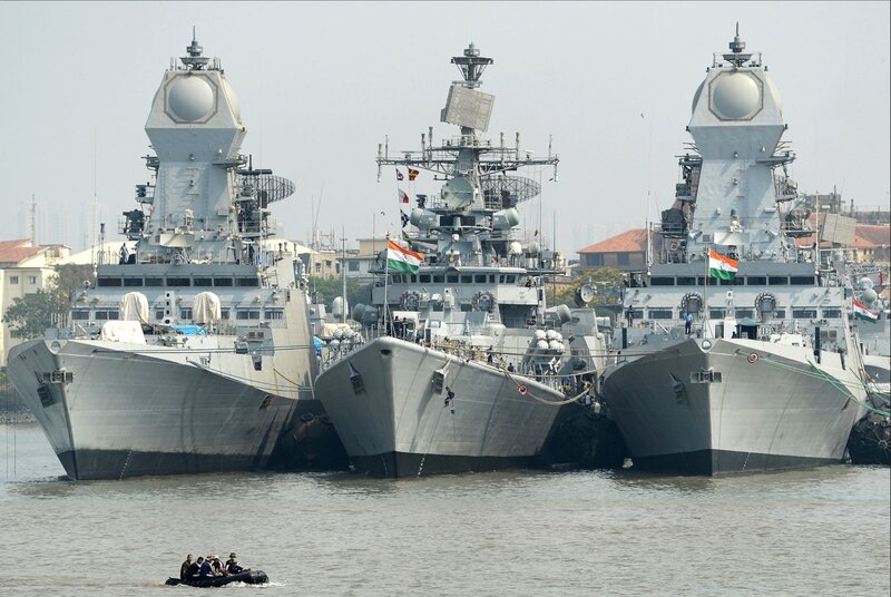 Three Warships in Harbor