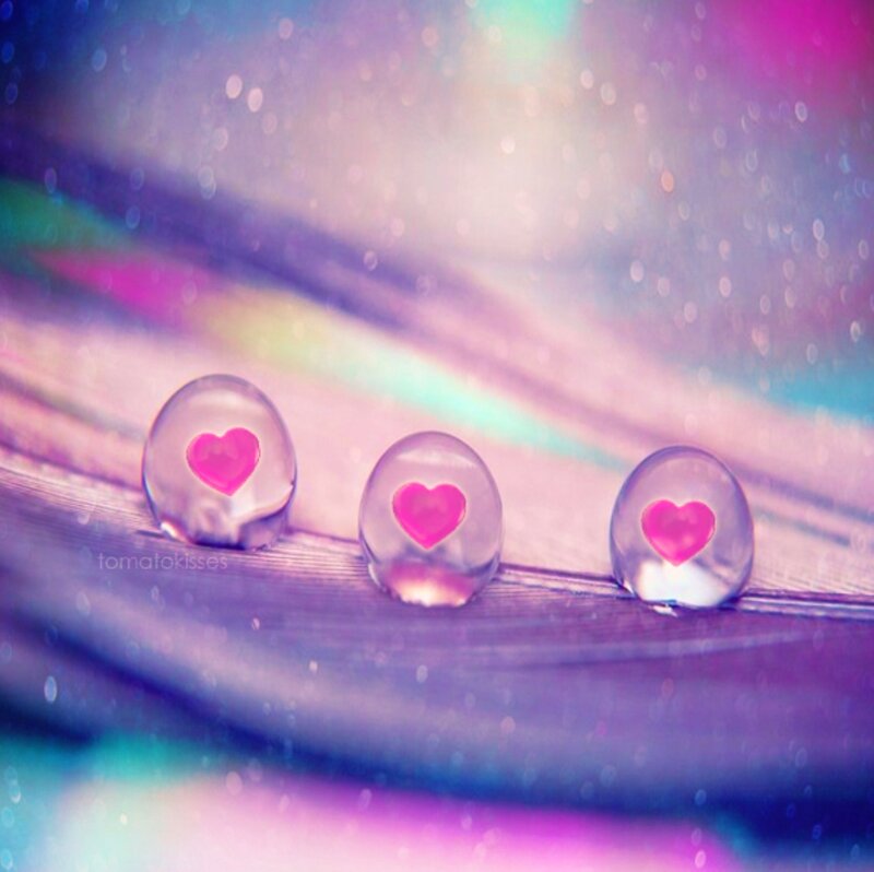 Three Water Droplets with Hearts