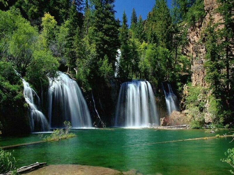 Three Waterfalls in Forest — Green