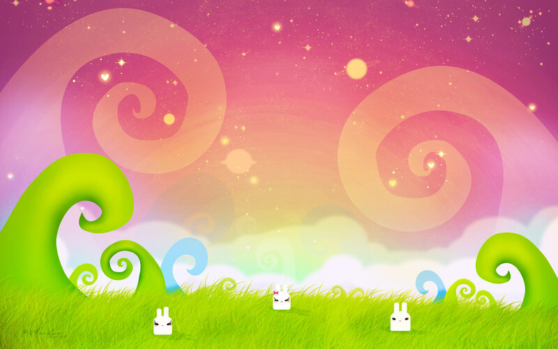 Three White Bunnies in Grass