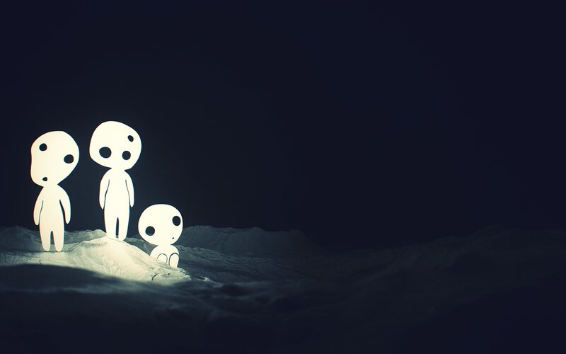 Three White Figures on Hill