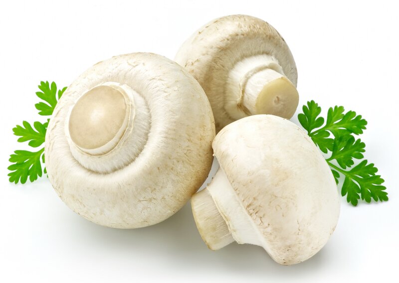 Three white mushrooms with parsley