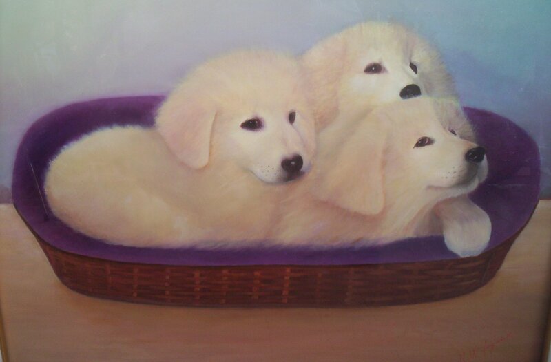 Three White Puppies — Calm, Painting