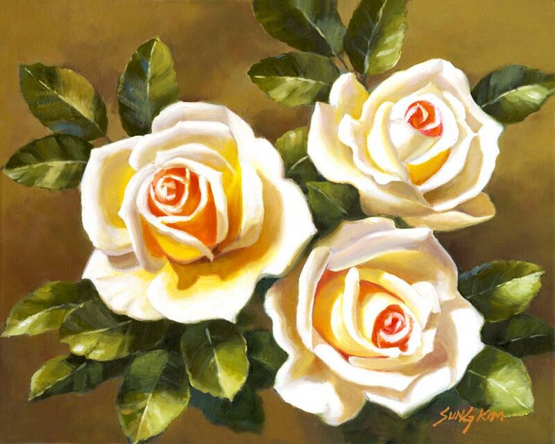 Three White Roses — Serene, Painting