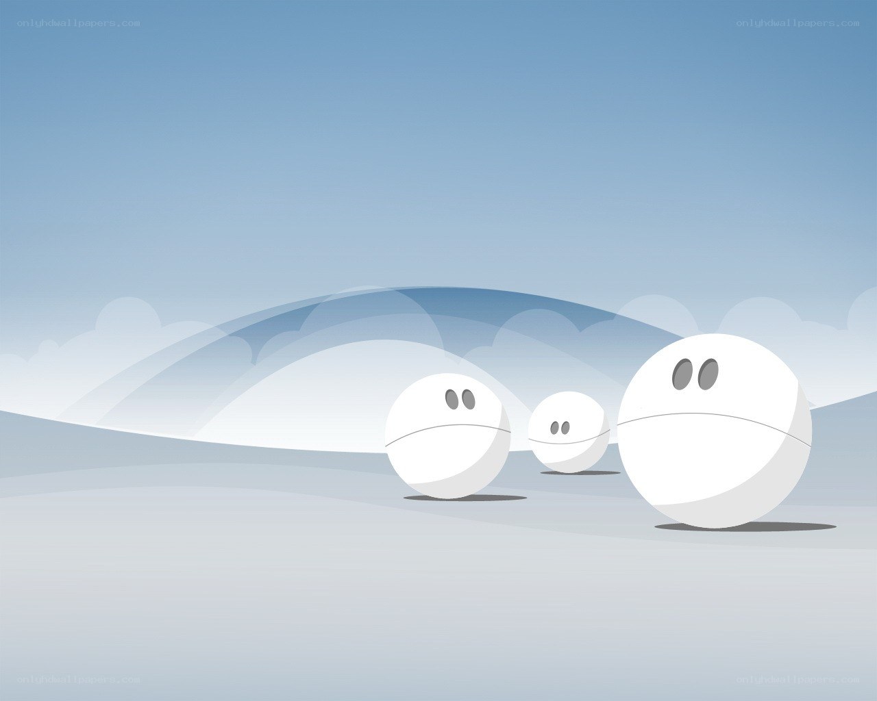 three white spheres in a field