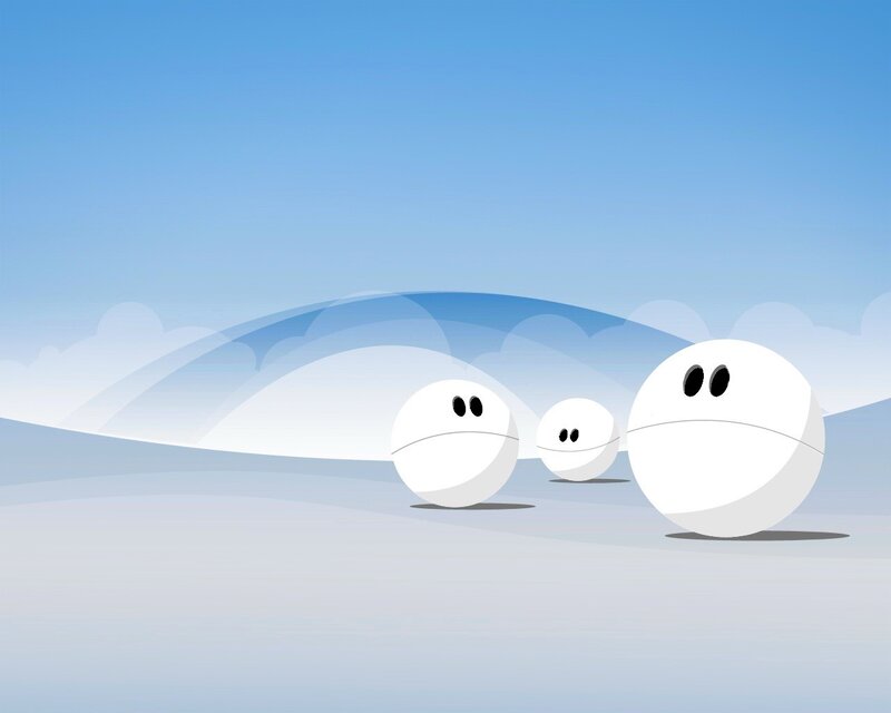 Three white spheres in a field