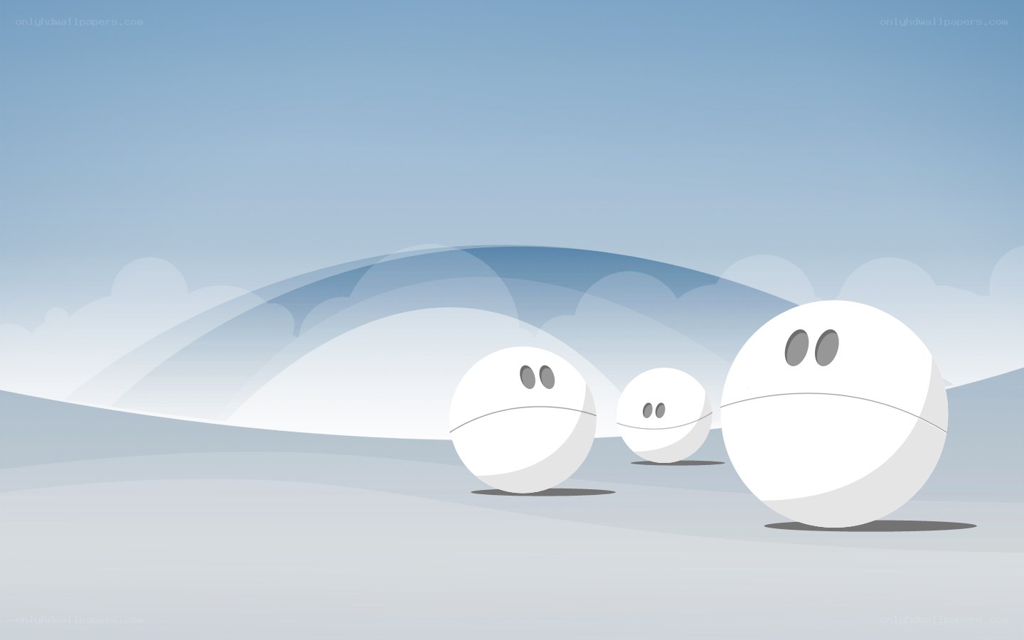 Three white spheres in a field