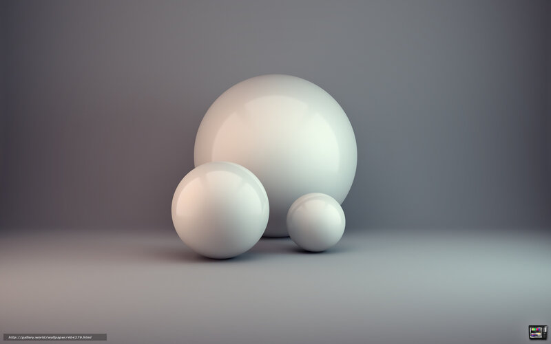 Three white spheres on gray