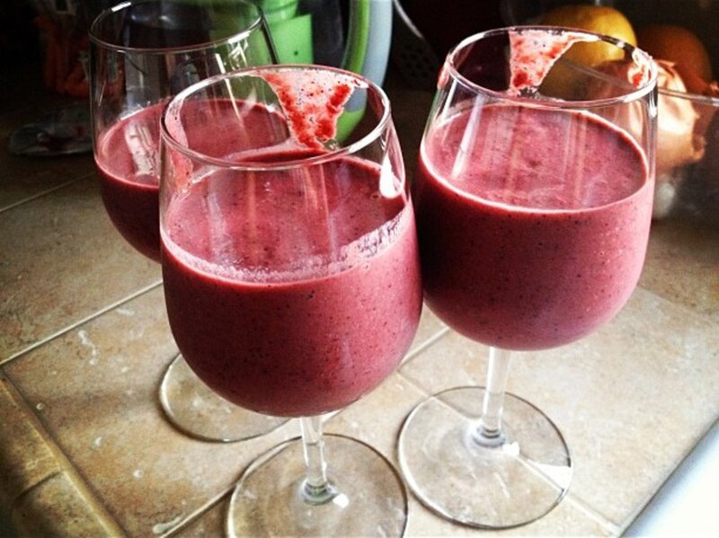 Three Wine Glasses with Smoothie