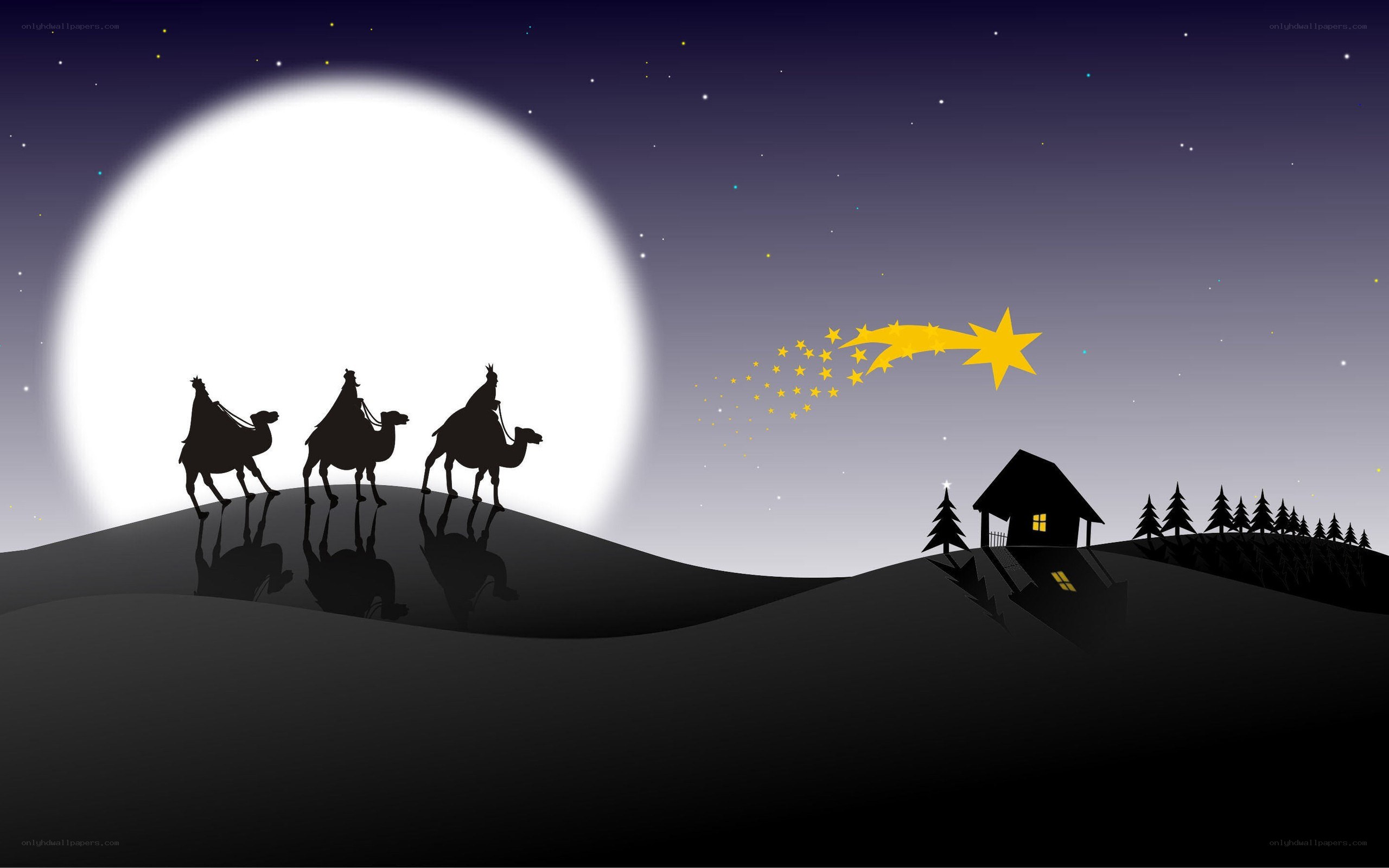 Three wise men following star