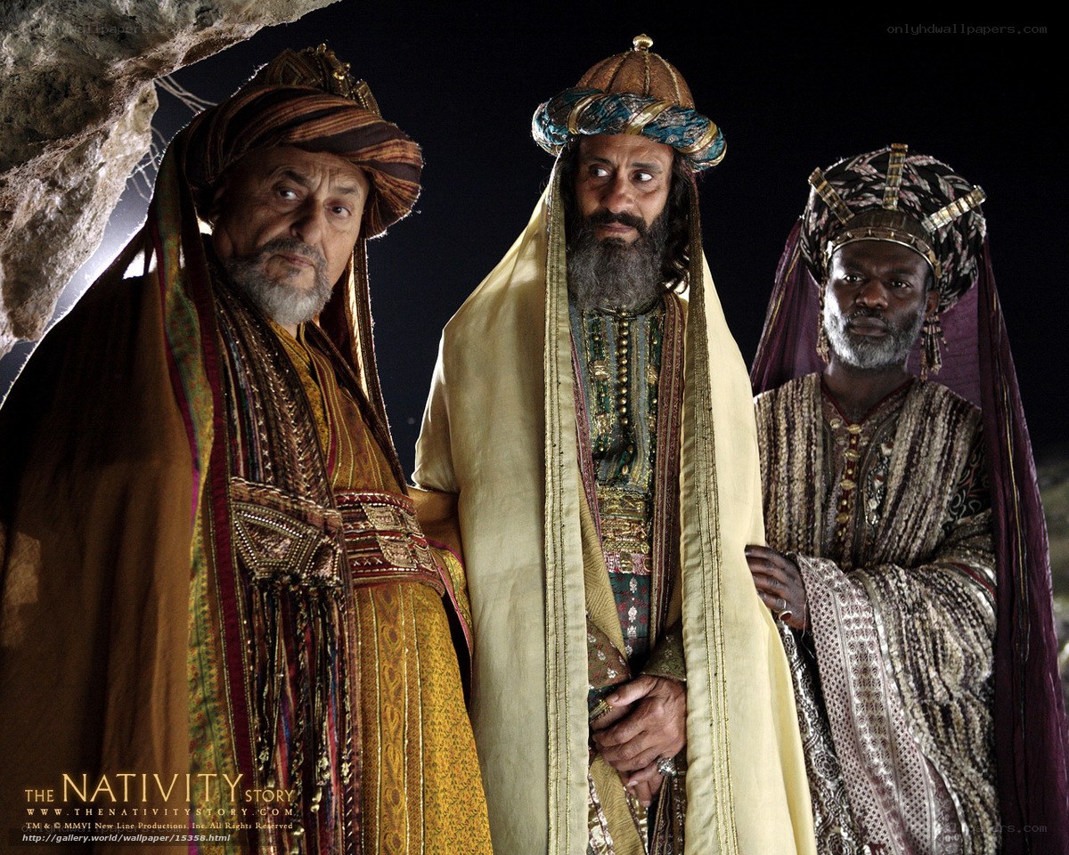 Three wise men in nativity scene