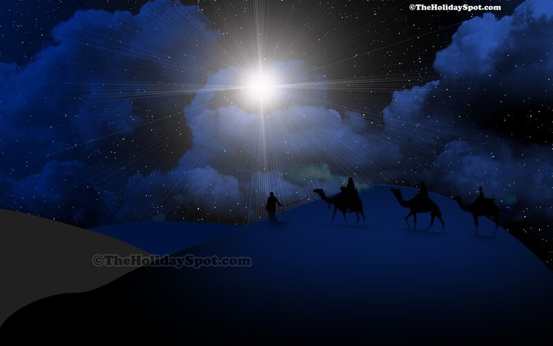 Three Wise Men on Camels — Blue, Dramatic, Night, Digital Art