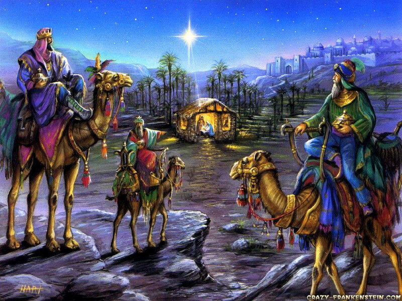 Three Wise Men on Camels — Blue, Serene, Night, Illustration, Camel, Star of Bethlehem