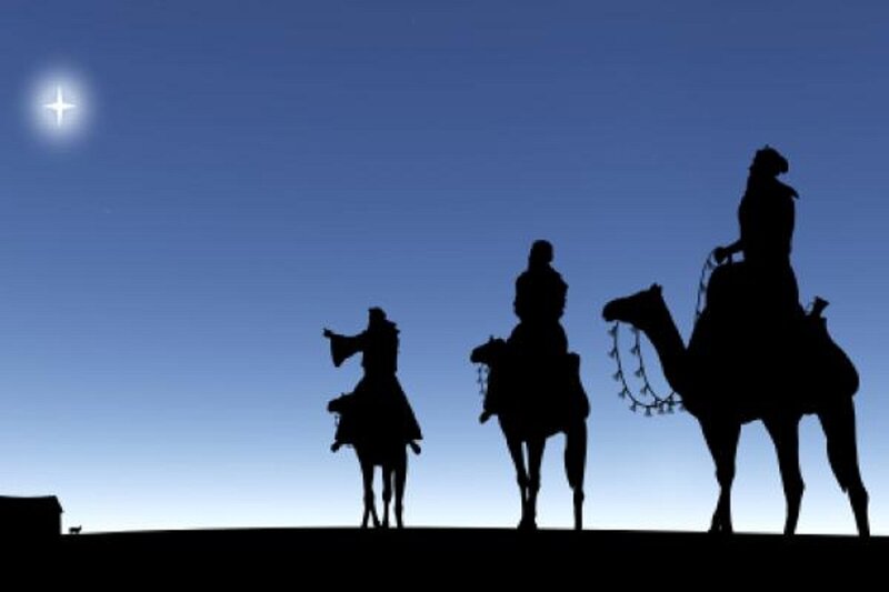 Three Wise Men on Camels — Blue, Serene, Night, Illustration, Camel