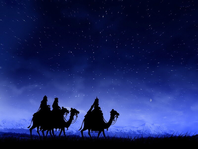 Three Wise Men on Camels — Blue, Serene, Night